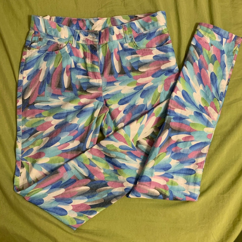 Girls Colorful Feather Print Jeans